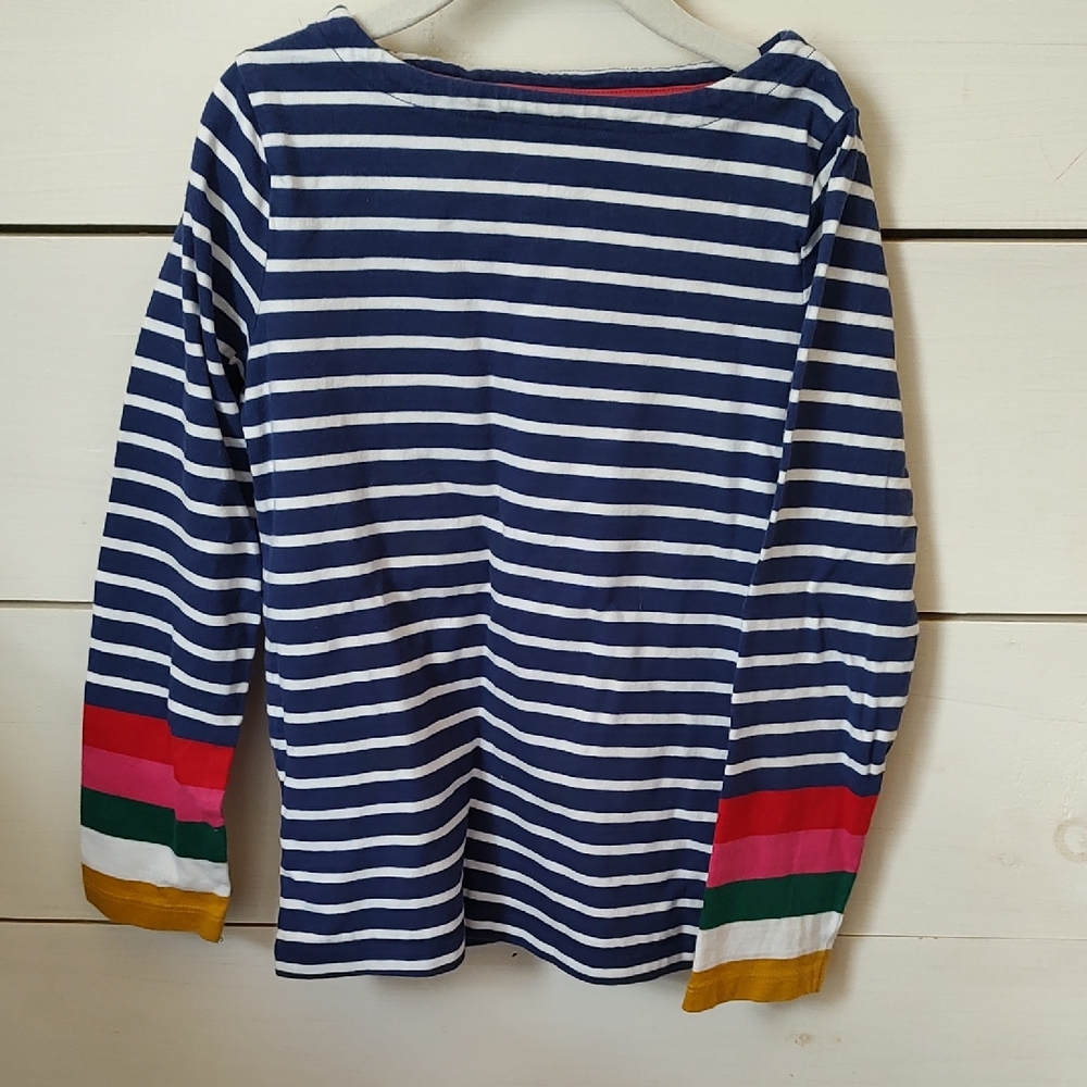Boden Navy Striped Kids Tee with Colorful Sleeves